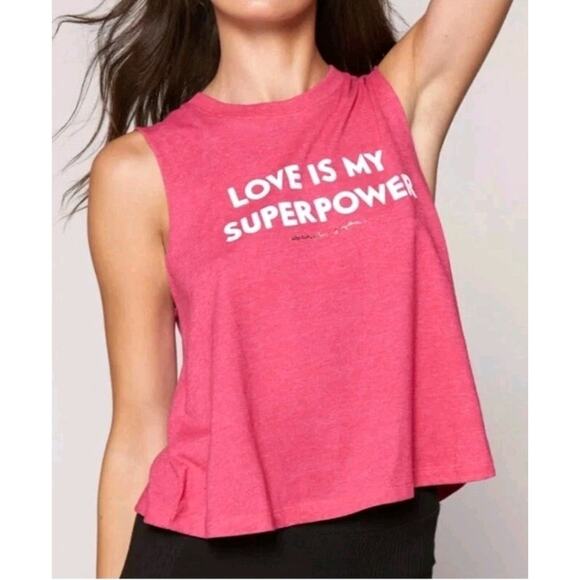 Spiritual Gangster Tops - SPIRITUAL GANGSTER $48 ‘Love Is My Superpower’ Crop Tank Size Medium